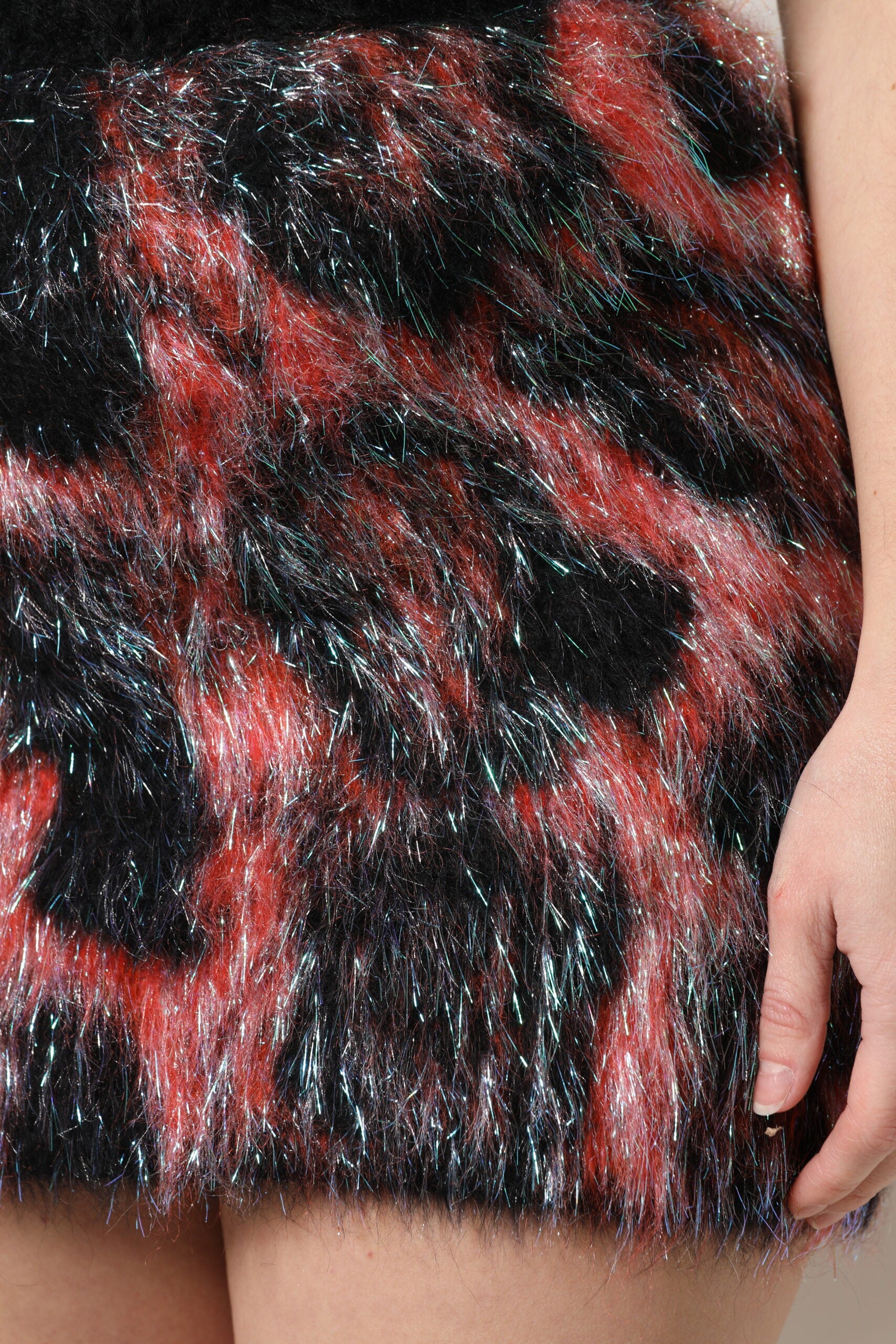 Multicolor Plush High Waist Mini Skirt