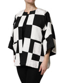 White Black Patchwork Jacquard Blazer Jacket