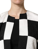 White Black Patchwork Jacquard Blazer Jacket