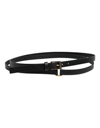 Black Classic Gold Metal Logo Buckle Belt
