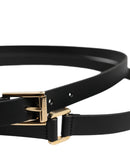 Black Classic Gold Metal Logo Buckle Belt