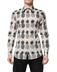 White Pineapple Print Long Sleeve GOLD Shirt