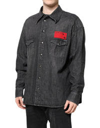 Gray Long Sleeves Button Down Denim Shirt