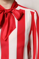 Red White Stripes Ascot Collar Blouse Top