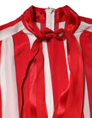 Red White Stripes Ascot Collar Blouse Top