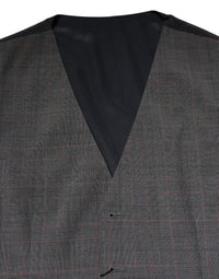 Gray Plaid Wool Formal Dress Waistcoat Vest