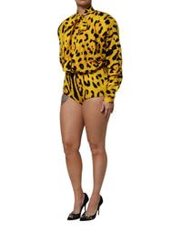 Yellow Leopard Long Sleeves Jumpsuit Dress