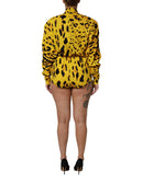 Yellow Leopard Long Sleeves Jumpsuit Dress