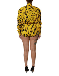 Yellow Leopard Long Sleeves Jumpsuit Dress