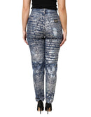 Blue Washed Print High Waist Denim Jeans