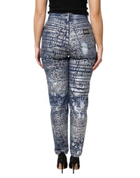 Blue Washed Print High Waist Denim Jeans