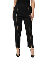 Black Wool High Waist Zipper Tapered Pants