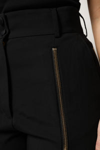 Black Wool High Waist Zipper Tapered Pants