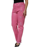 Pink Tattered Mid Waist Tapered Denim Jeans