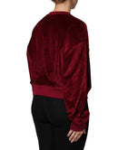 Red Cotton Velvet Crew Neck Pullover Sweater