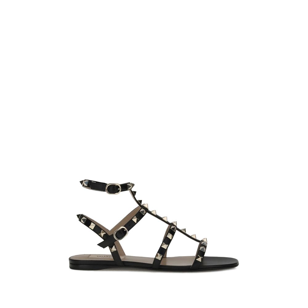 Black Calf Leather Bos Taurus Flat Sandals