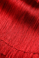 Red Silk Strapless Fringe Crop Tube Top
