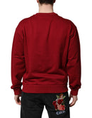 Red Embossed Logo Cotton Crew Neck Sweater