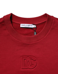 Red Embossed Logo Cotton Crew Neck Sweater