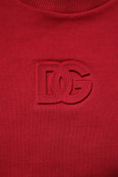Red Embossed Logo Cotton Crew Neck Sweater
