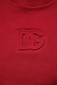 Red Embossed Logo Cotton Crew Neck Sweater