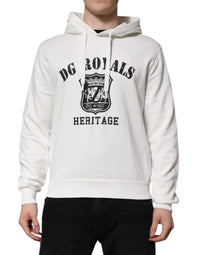 White Cotton DG ROYAL Print Hooded Sweater