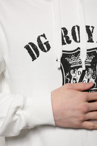 White Cotton DG ROYAL Print Hooded Sweater