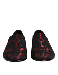 Red Black Jacquard Slip On Loafers Shoes