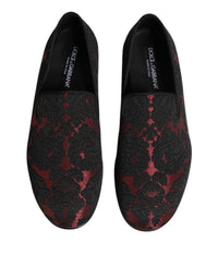 Red Black Jacquard Slip On Loafers Shoes