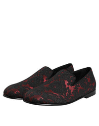 Red Black Jacquard Slip On Loafers Shoes