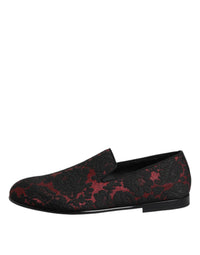 Red Black Jacquard Slip On Loafers Shoes