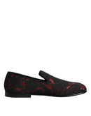 Red Black Jacquard Slip On Loafers Shoes