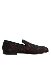 Red Black Jacquard Slip On Loafers Shoes