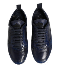 Dark Blue Leather Low Top Men Sneakers Shoes