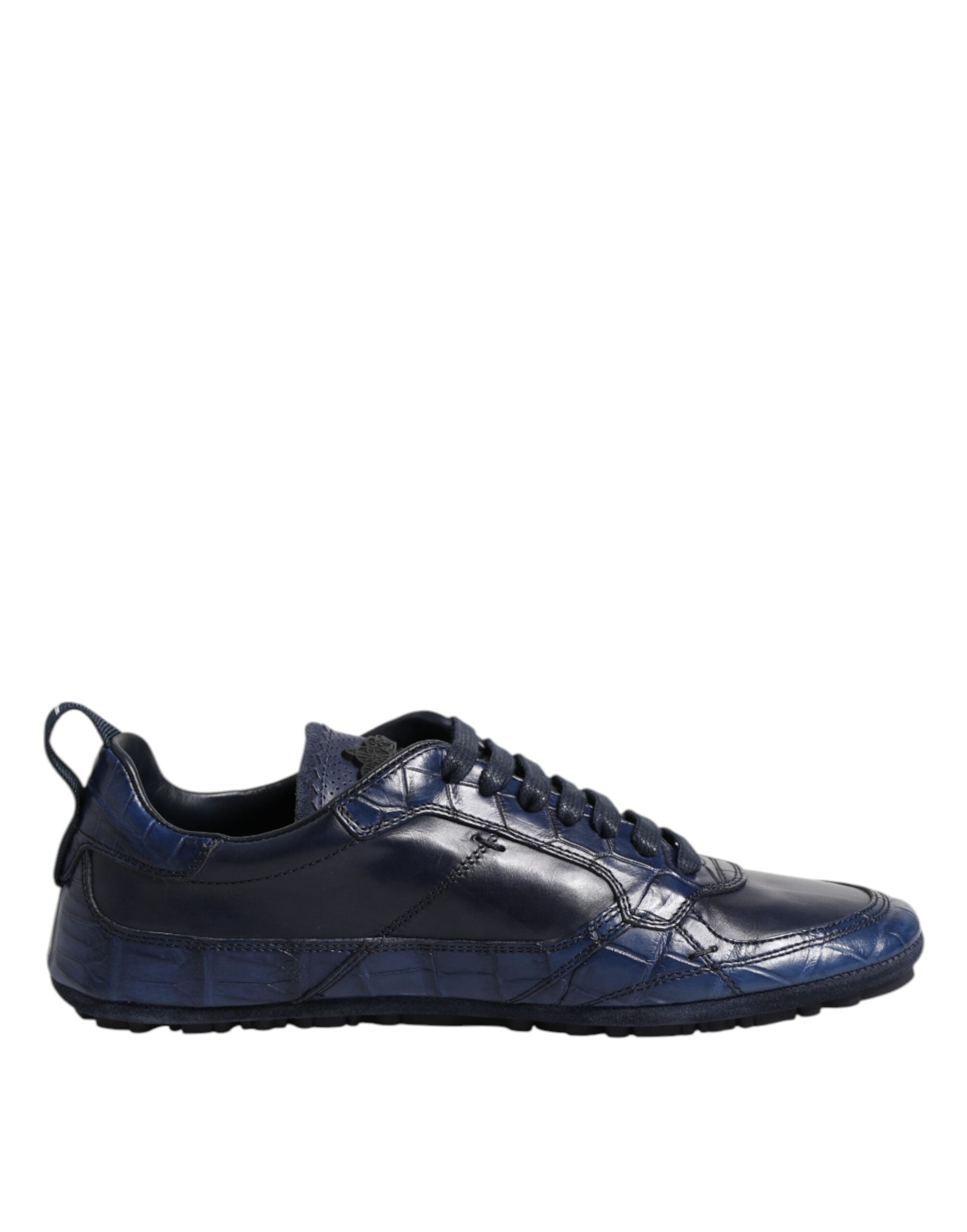 Dark Blue Leather Low Top Men Sneakers Shoes