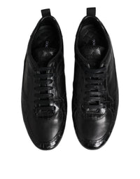 Black Exotic Leather Low Top Sneakers Shoes