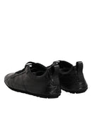 Black Exotic Leather Low Top Sneakers Shoes