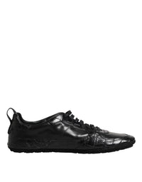 Black Exotic Leather Low Top Sneakers Shoes