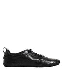 Black Exotic Leather Low Top Sneakers Shoes