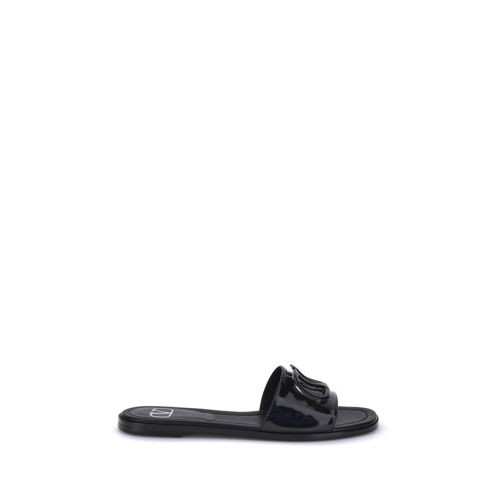 Black Calf Leather Bos Taurus Flat Sandals
