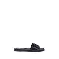 Black Calf Leather Bos Taurus Flat Sandals