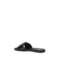 Black Calf Leather Bos Taurus Flat Sandals