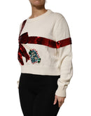 White Sequined Crew Neck Pullover Sweater