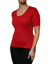 Red Round Neck Short Sleeves Pullover Top