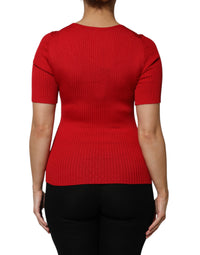 Red Round Neck Short Sleeves Pullover Top