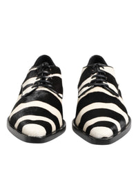 Black White Zebra Pony Fur Dress Shoes