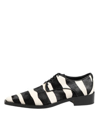 Black White Zebra Pony Fur Dress Shoes