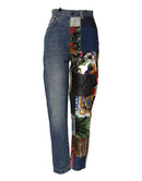 Blue AMBER Patchwork High Waist Denim Jeans