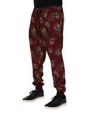 Burgundy Peacock Feather Print Jogger Pants