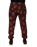 Burgundy Peacock Feather Print Jogger Pants